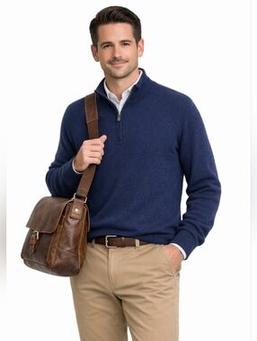 Saks Fifth Avenue Men’s Cashmere Quarter Zip Sweater - Dark Blue Men's Medium